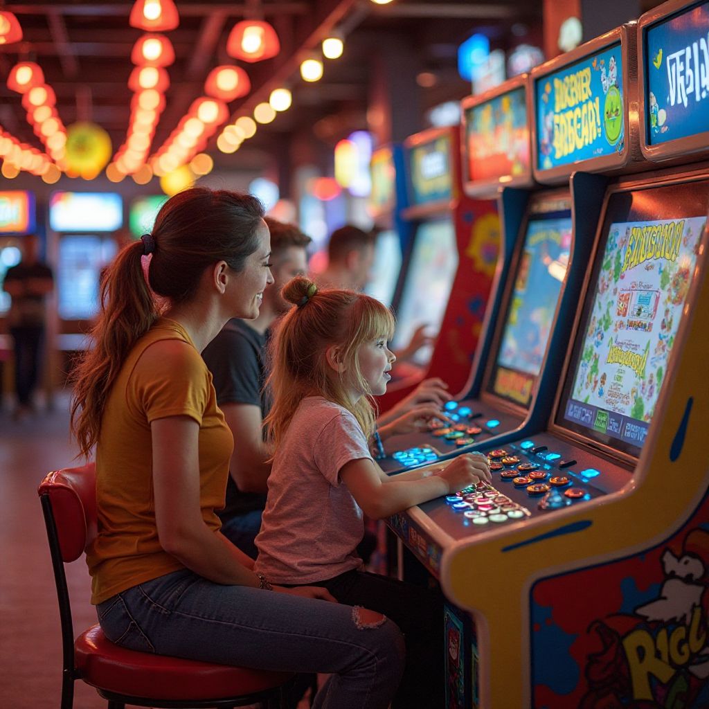Famiglia che gioca insieme alla nostra arcade